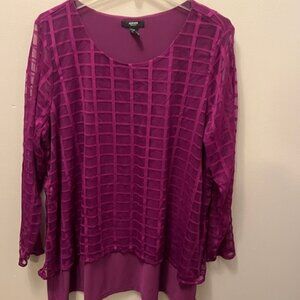 Women's ALFANI Blouse, sheer long sleeve Size 2X, Purple, Lined, Great Con!